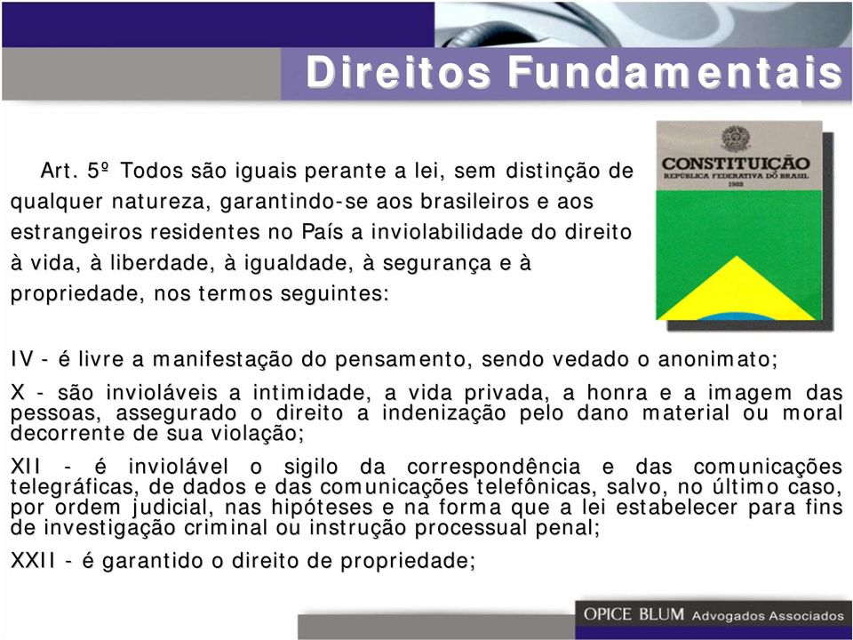 igualdade, à segurança e à propriedade, nos termos seguintes: IV - é livre a manifestação do pensamento, sendo vedado o anonimato; X - são invioláveis a intimidade, a vida privada, a honra e a imagem