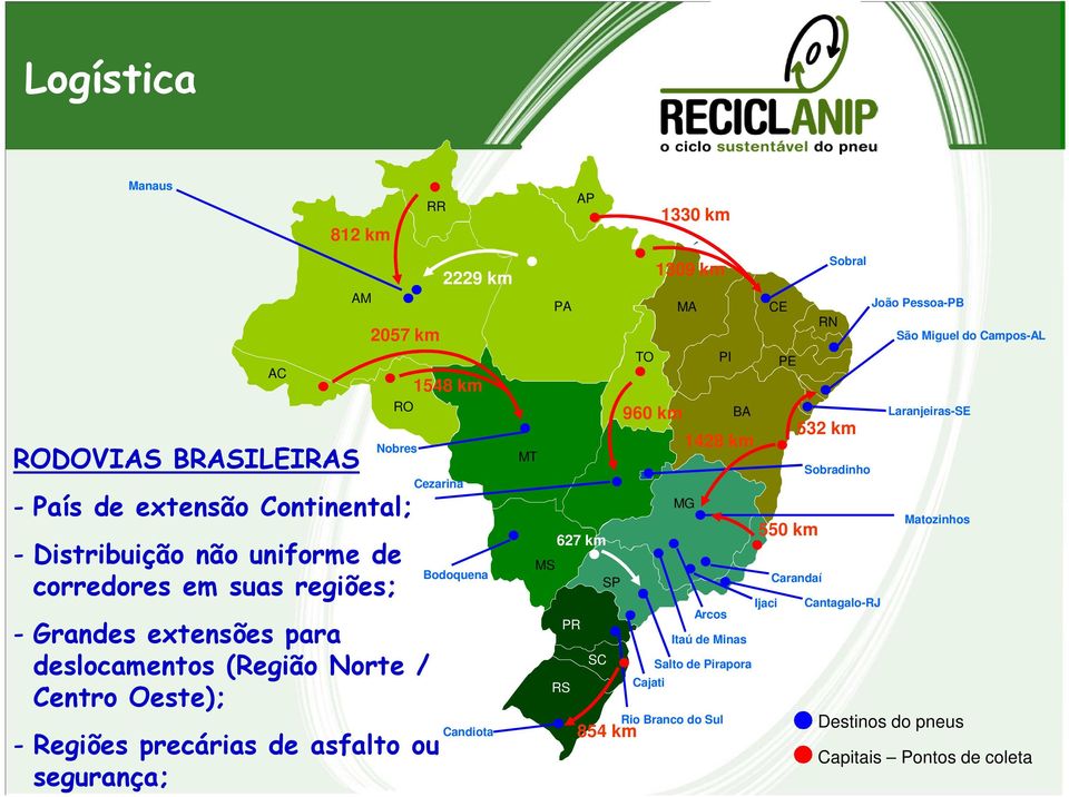 Candiota MT MS PA RS PR AP 627 km SC SP 854 km TO 960 km Cajati 1330 km 1309 km MA MG PI Arcos BA 1428 km Itaú de Minas Salto de Pirapora Rio Branco do Sul Ijaci