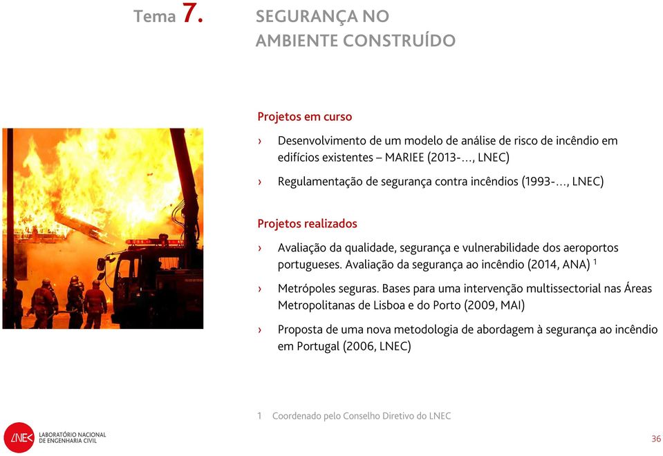 Regulamentação de segurança contra incêndios (1993-, LNEC) Avaliação da qualidade, segurança e vulnerabilidade dos aeroportos portugueses.