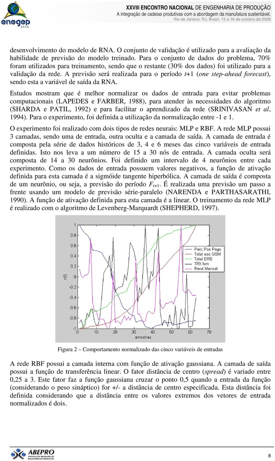 A previsão será realizada para o período t+1 (one step-ahead forecast), sendo esta a variável de saída da RNA.