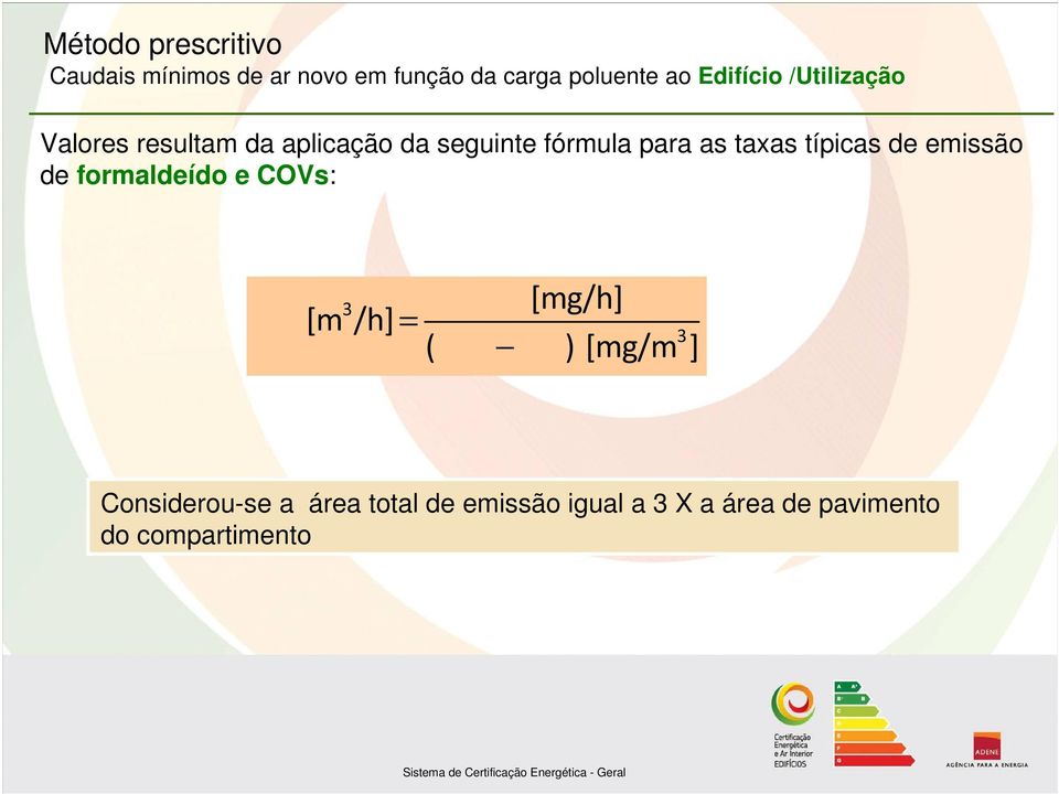 de emissão de formaldeído e COVs: Q AN 3 [m /h] = G[mg/h] 3 ( C C ) [mg/m ] equi ext