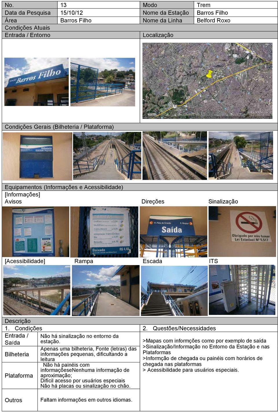 Apenas uma bilheteria, Fonte (letras) das informações pequenas, dificultando a leitura Não há painéis com informaçõesenenhuma informação de