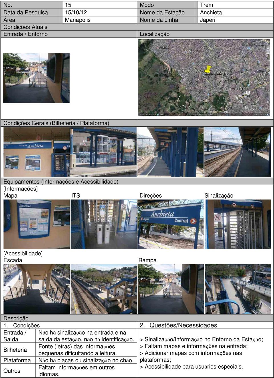 Fonte (letras) das informações > Faltam mapas e informações na entrada; pequenas dificultando a leitura.