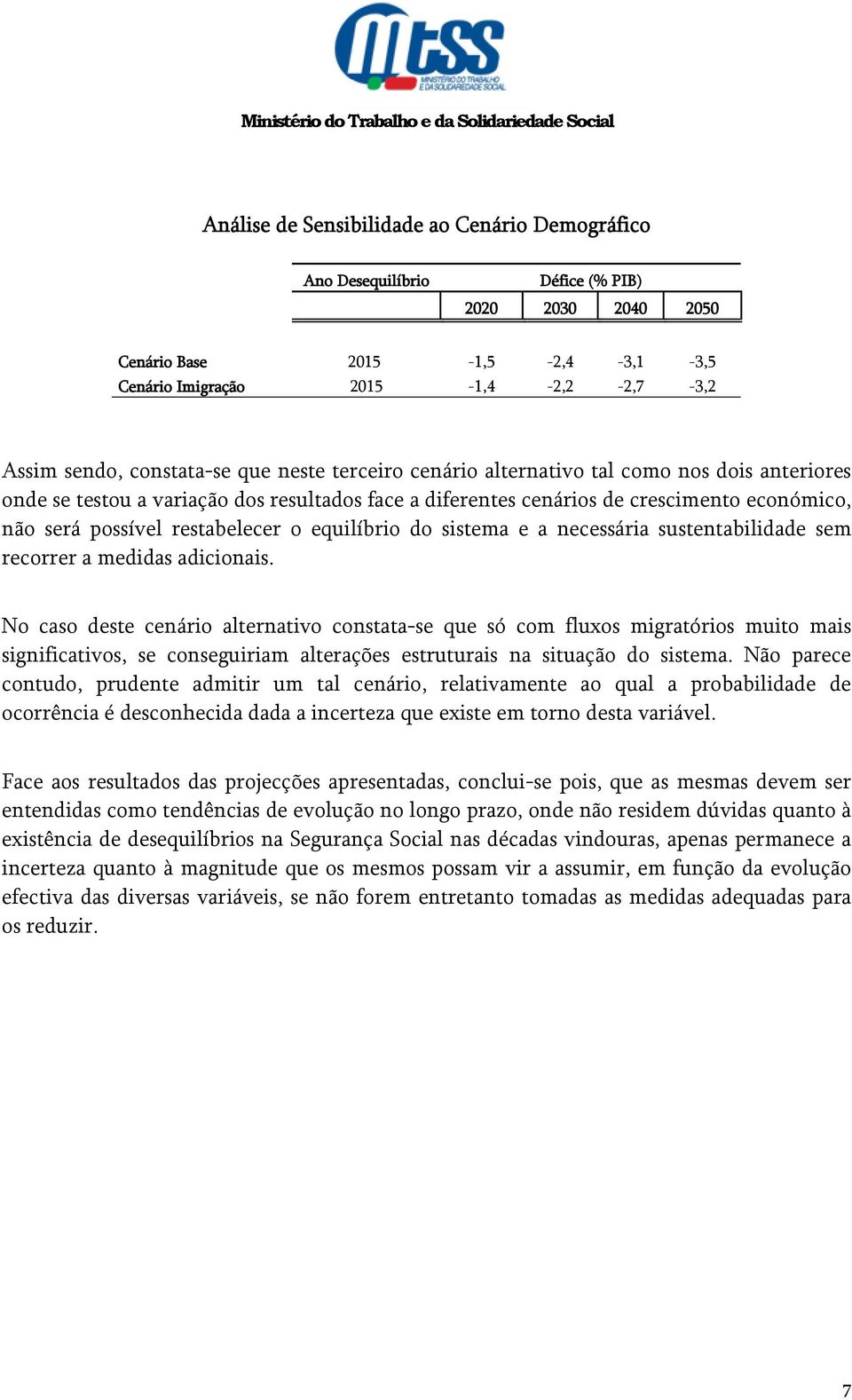 equilíbrio do sistema e a necessária sustentabilidade sem recorrer a medidas adicionais.