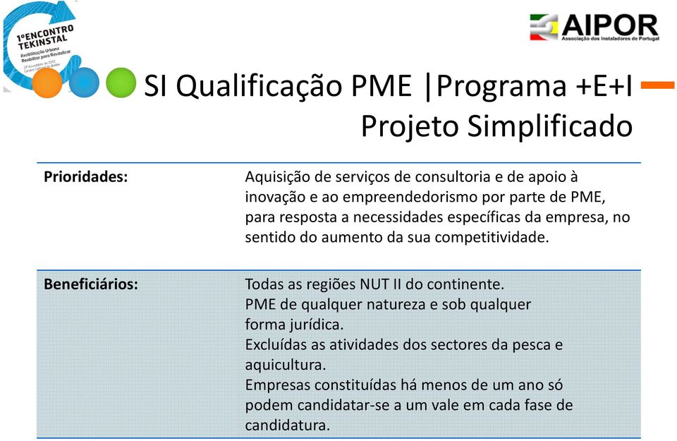 competitividade. Todas as regiões NUT II do continente. PME de qualquer natureza e sob qualquer forma jurídica.