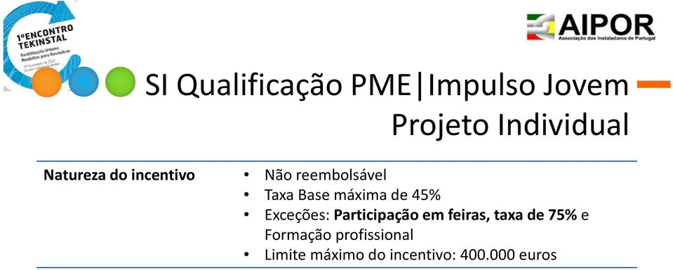 máximade 45% Exceções: Participação em feiras, taxa