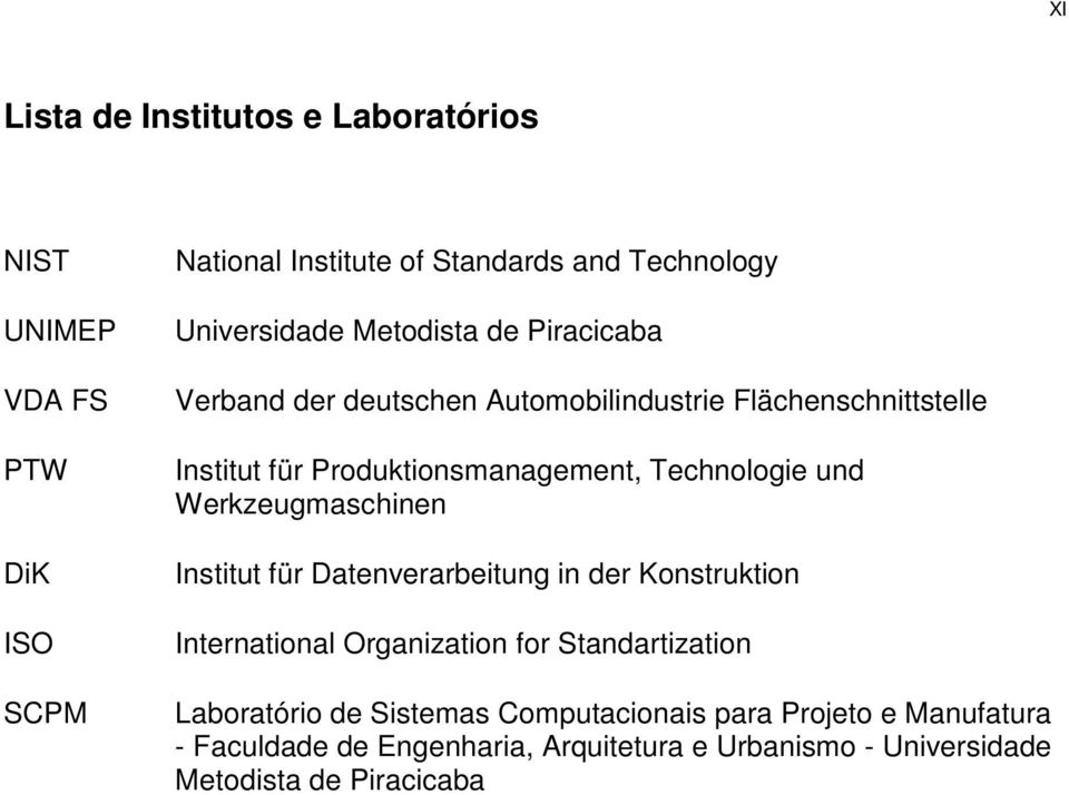 und Werkzeugmaschinen Institut für Datenverarbeitung in der Konstruktion International Organization for Standartization Laboratório de