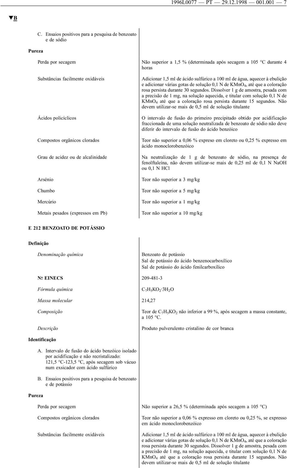 Compostos orgânicos clorados Grau de acidez ou de alcalinidade Adicionar 1,5 ml de ácido sulfúrico a 100 ml de água, aquecer à ebulição e adicionar várias gotas de solução 0,1 N de KMnO 4, até que a