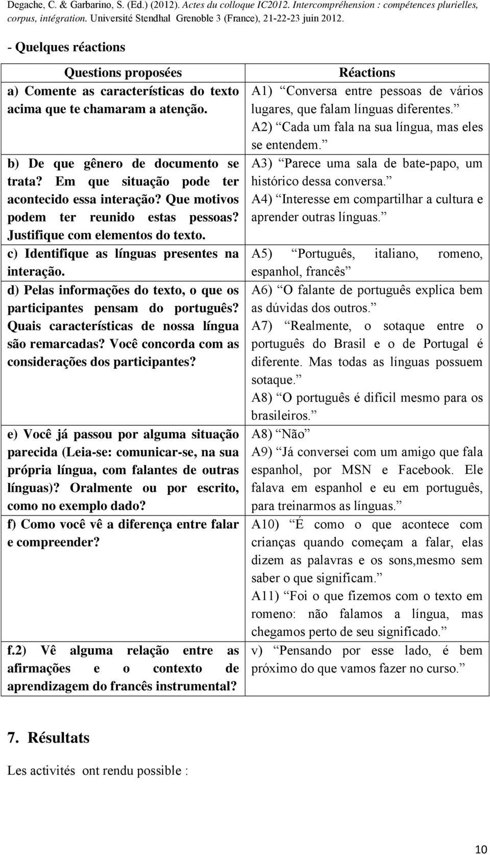 d) Pelas informações do texto, o que os participantes pensam do português? Quais características de nossa língua são remarcadas? Você concorda com as considerações dos participantes?