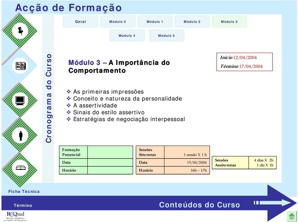 assertivo Estratégias de negociação interpessoal Início 12/04/2004 17/04/2004 Formação Presencial Data