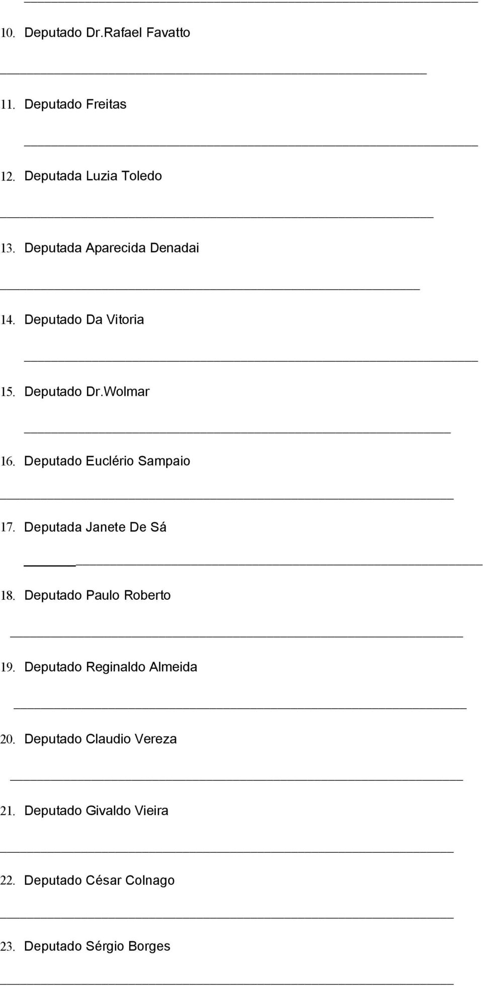 Deputado Euclério Sampaio 17. Deputada Janete De Sá 18. Deputado Paulo Roberto 19.