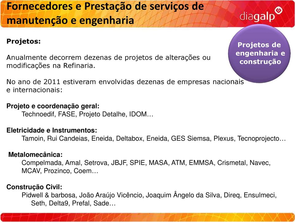 Detalhe, IDOM Eletricidade e Instrumentos: Tamoin, Rui Candeias, Eneida, Deltabox, Eneida, GES Siemsa, Plexus, Tecnoprojecto Metalomecânica: Compelmada, Amal, Setrova, JBJF,