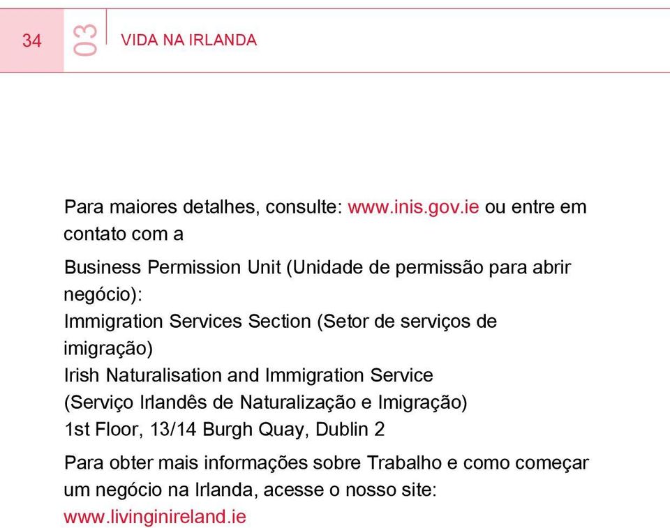 Section (Setor de serviços de imigração) Irish Naturalisation and Immigration Service (Serviço Irlandês de Naturalização