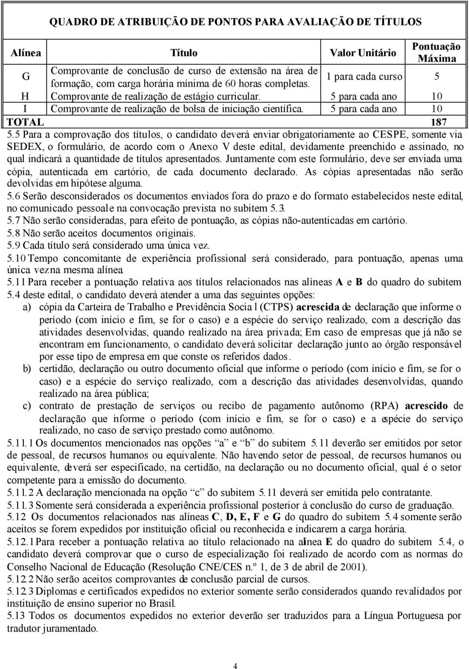 5 para cada ano 10 TOTAL 187 5.