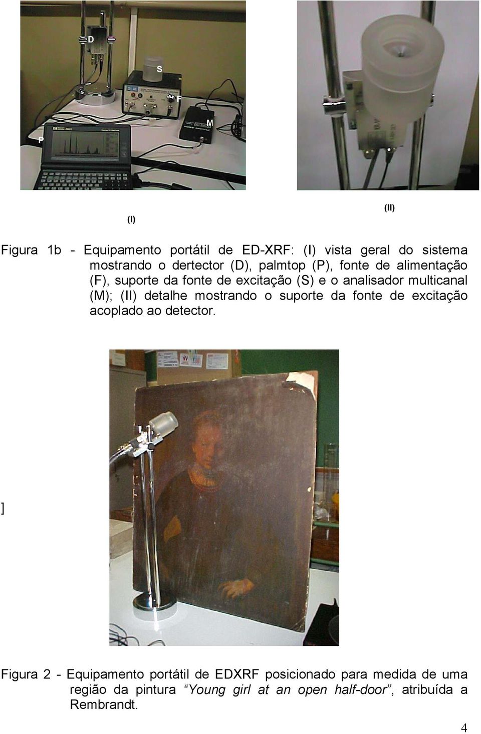 (II) detalhe mostrando o suporte da fonte de excitação acoplado ao detector.