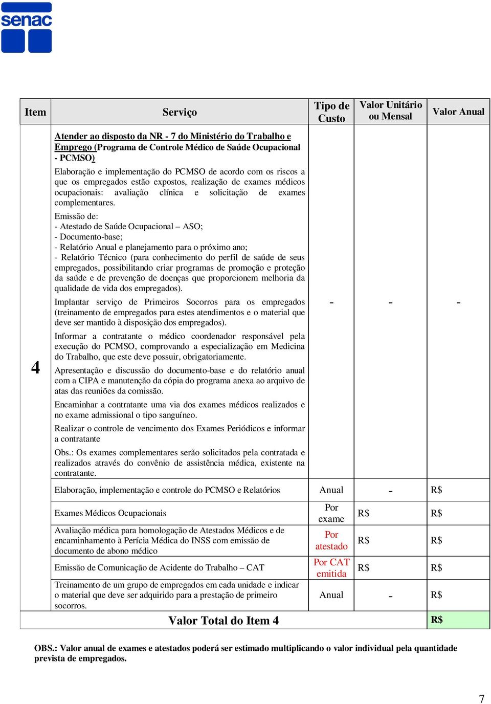 Emissão de: - Atestado de Saúde Ocupacional ASO; - Documento-base; - Relatório Anual e planejamento para o próximo ano; - Relatório Técnico (para conhecimento do perfil de saúde de seus empregados,