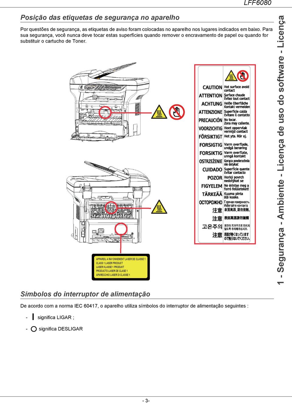 Para sua segurança, você nunca deve tocar estas superfícies quando remover o encravamento de papel ou quando for substituir o cartucho de