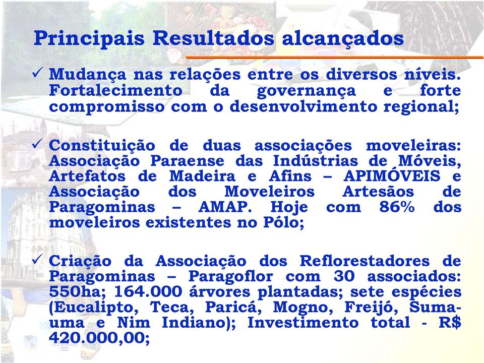 Indústrias de Móveis, Artefatos de Madeira e Afins APIMÓVEIS e Associação dos Moveleiros Artesãos de Paragominas AMAP.