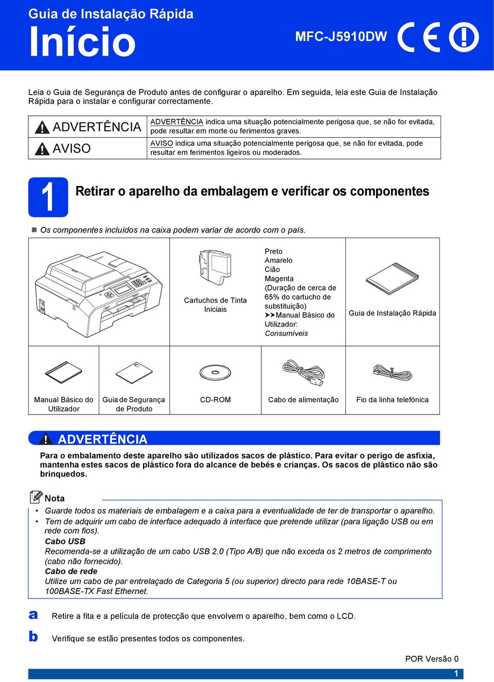 AVISO ini um situção potenilmente perigos que, se não for evit, poe resultr em ferimentos ligeiros ou moeros.