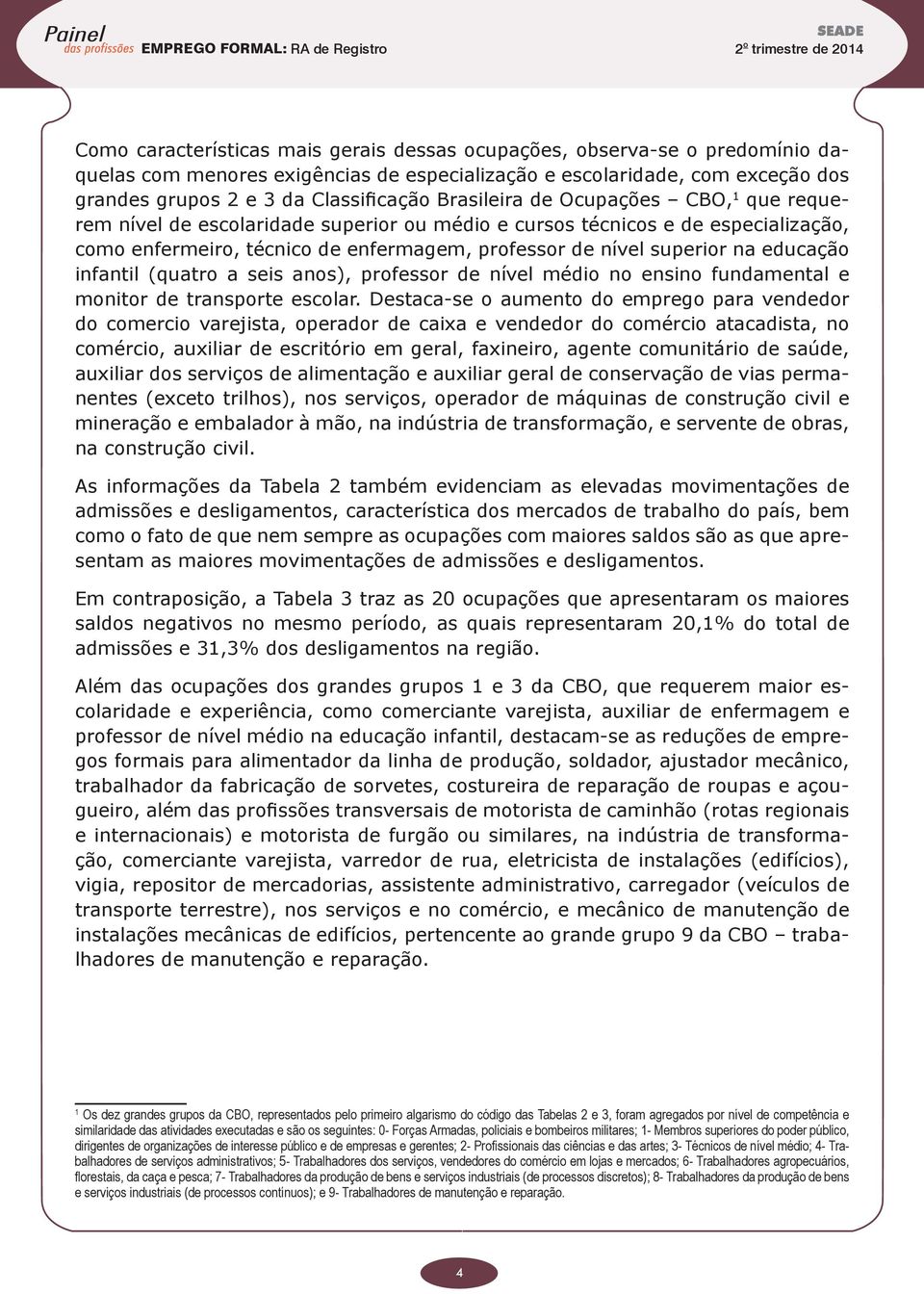 enfermagem, professor de nível superior na educação infantil (quatro a seis anos), professor de nível médio no ensino fundamental e monitor de transporte escolar.