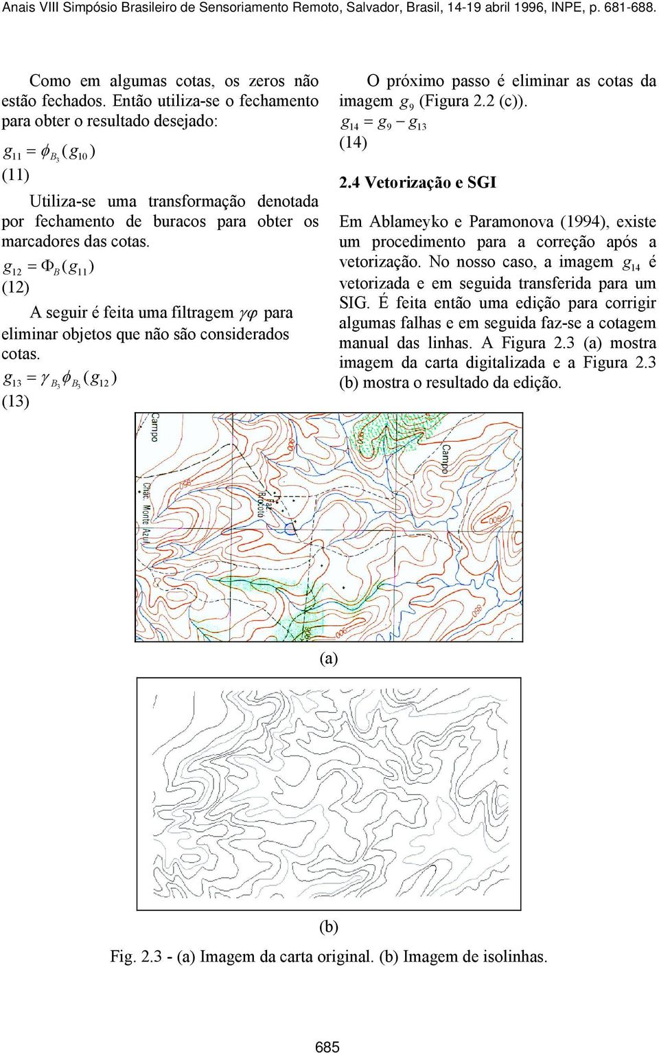 cotas da imagem g 9 (Figura 22 (c)) g14 = g9 g13 (14) 24 Vetorização e SGI Em Ablameyko e Paramoova (1994), existe um procedimeto para a correção após a vetorização No osso caso, a imagem g 14 é