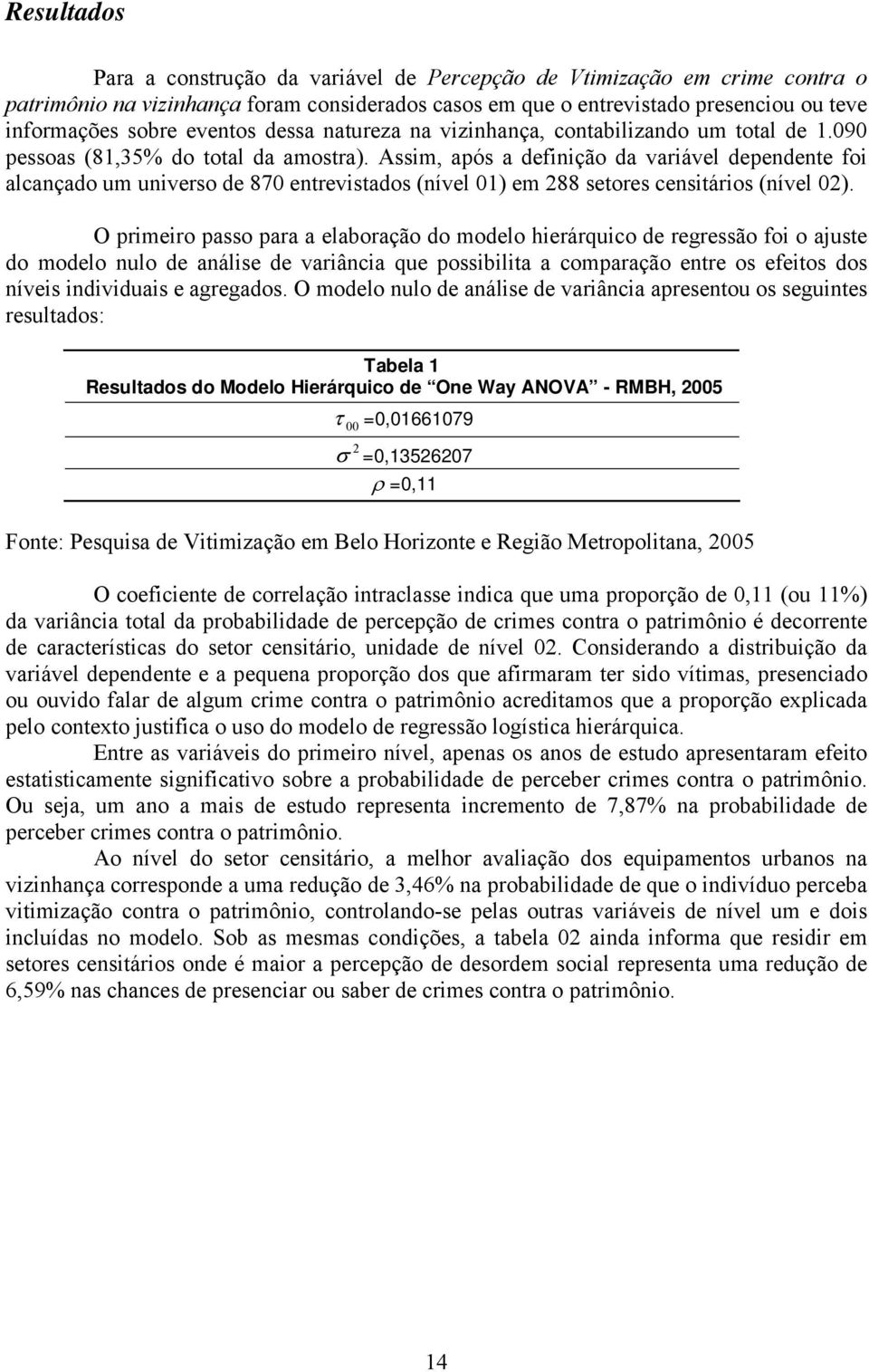 Assim, após a definição da variável dependente foi alcançado um universo de 870 entrevistados (nível 01) em 288 setores censitários (nível 02).