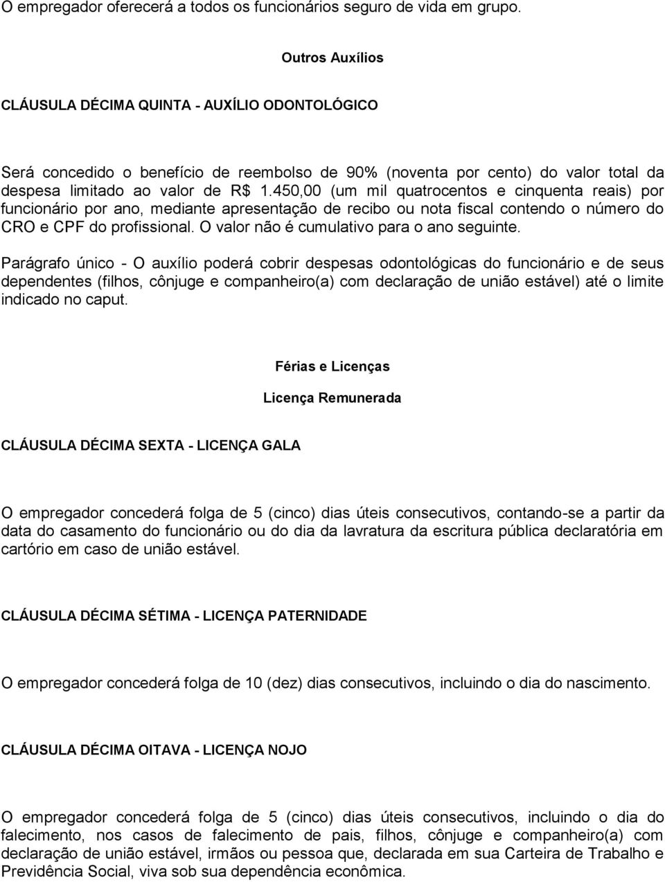 450,00 (um mil quatrocentos e cinquenta reais) por funcionário por ano, mediante apresentação de recibo ou nota fiscal contendo o número do CRO e CPF do profissional.