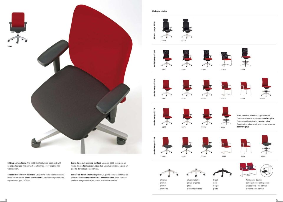 top form. The 5590 line features a back rest with rounded edges. The perfect solution for every ergonomic workstation. Sentado con el máximo confort.