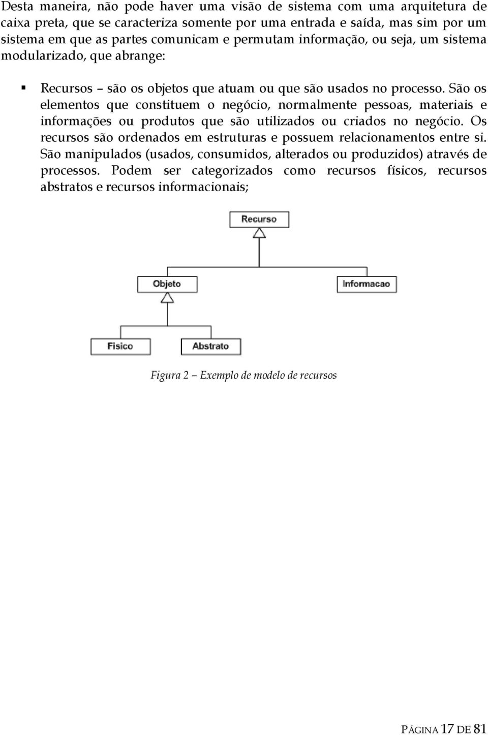 São os elementos que constituem o negócio, normalmente pessoas, materiais e informações ou produtos que são utilizados ou criados no negócio.