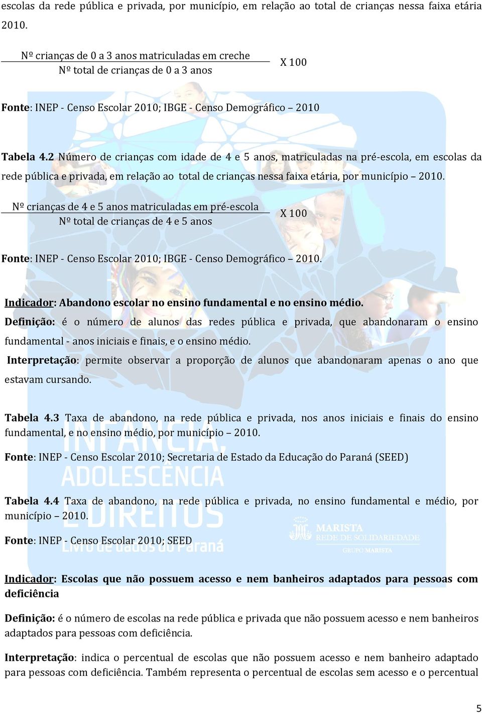 2 Número de crianças com idade de 4 e 5 anos, matriculadas na pré-escola, em escolas da rede pública e privada, em relação ao total de crianças nessa faixa etária, por município Nº crianças de 4 e 5