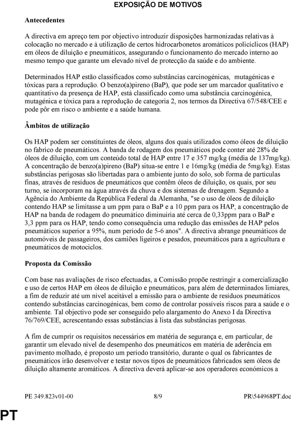 Determinados HAP estão classificados como substâncias carcinogénicas, mutagénicas e tóxicas para a reprodução.