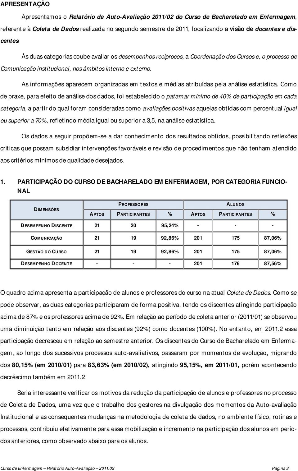 As informações aparecem organizadas em textos e médias atribuídas pela análise estatística.