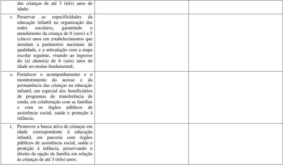 nacionais de qualidade, e a articulação com a etapa escolar seguinte, visando ao ingresso do (a) aluno(a) de 6 (seis) anos de idade no ensino fundamental; s.