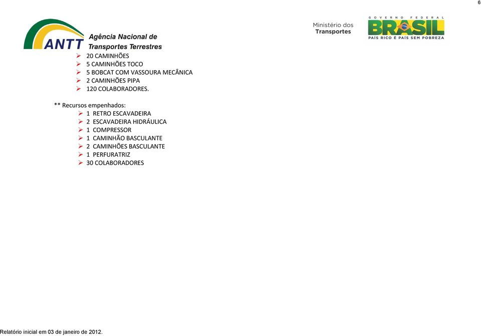 ** Recursos empenhados: 1 RETRO ESCAVADEIRA 2 ESCAVADEIRA