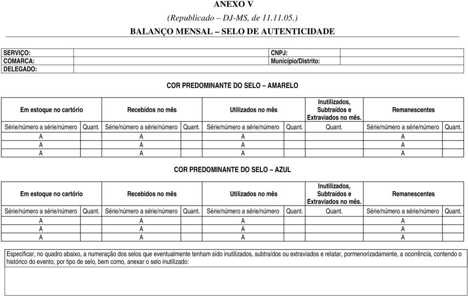 Subtraídos e Remanescentes Extraviados no mês. Série/número a série/número Quant.