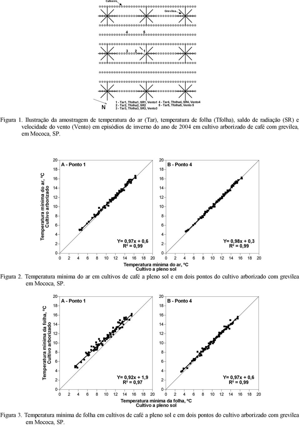 café com grevílea, 1 A Ponto 1 B Ponto 1 Temperatura mínima do ar, ºC Cultivo arborizado 1 1 1 1 1 1 1 1 1 1 1 1 1 1 Temperatura mínima do ar, ºC Cultivo a pleno sol Figura.