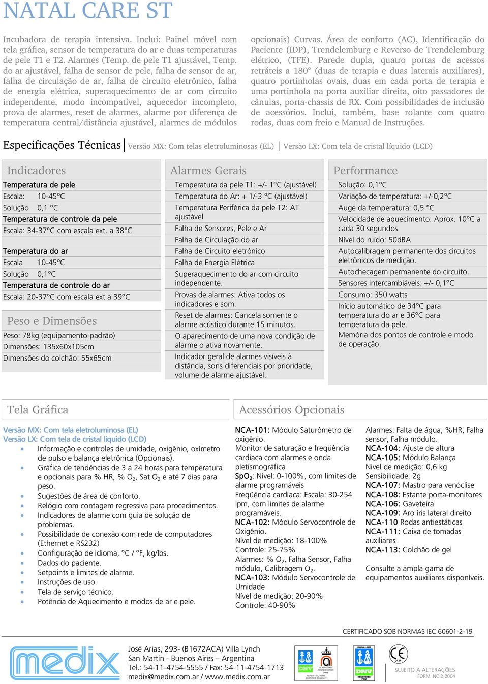 modo incompatível, aquecedor incompleto, prova de alarmes, reset de alarmes, alarme por diferença de temperatura central/distância ajustável, alarmes de módulos opcionais) Curvas.