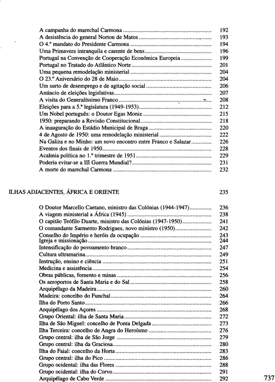 remodelação ministerial 204 O 23." Aniversário do 28 de Maio 204 Um surto de desemprego e de agitação social 206 Anúncio de eleições legislativas 207 A visita do Generalíssimo Franco.T.