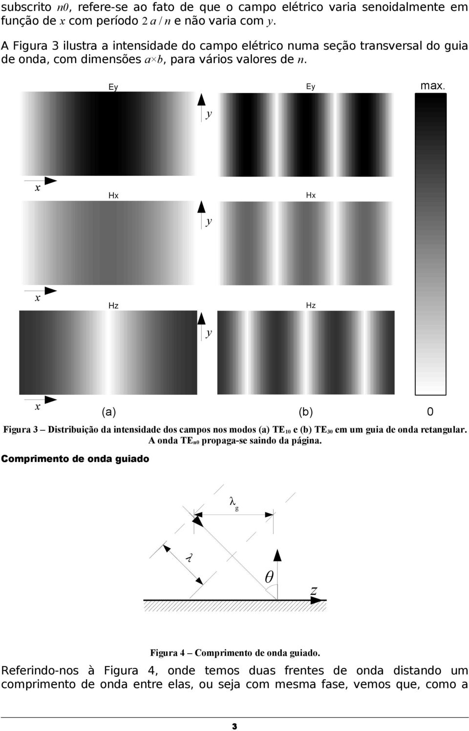 E y y x Hx Hx y x Hz Hz y x (a) Figura 3 Distribuição da intensidade dos campos nos modos (a) TE 10 e (b) TE 30 em um guia de onda retangular.