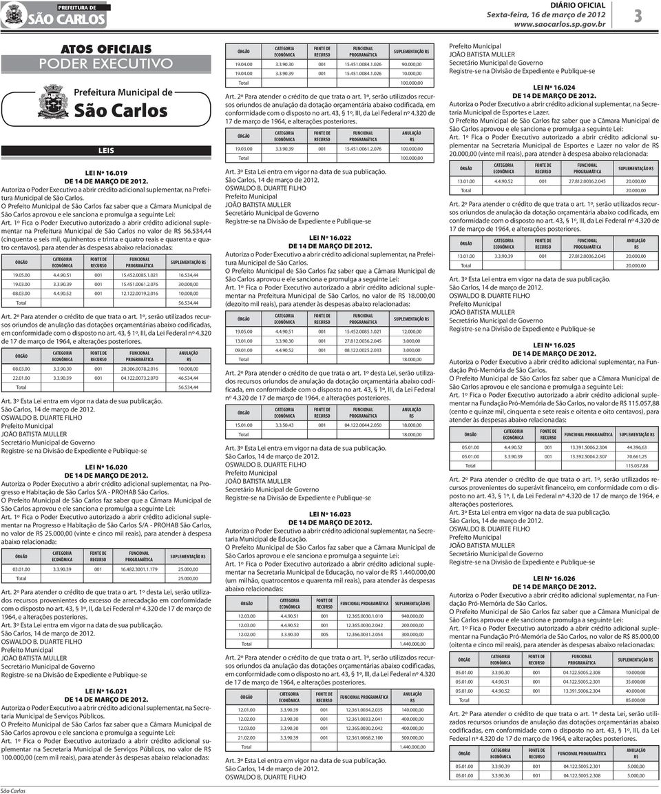 534,44 (cinquenta e seis mil, quinhentos e trinta e quatro reais e quarenta e quatro centavos), para atender às despesas abaixo relacionadas: Suplementação 19.05.00 4.4.90.51 001 15.452.0085.1.021 16.