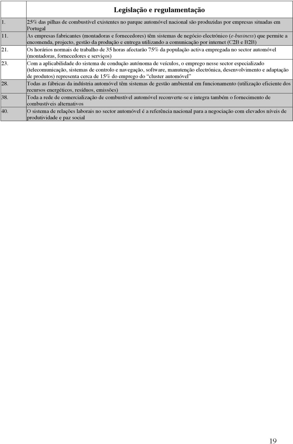 internet (C2B e B2B) 21. Os horários normais de trabalho de 35 horas afectarão 75% da população activa empregada no sector automóvel (montadoras, fornecedores e serviços) 23.