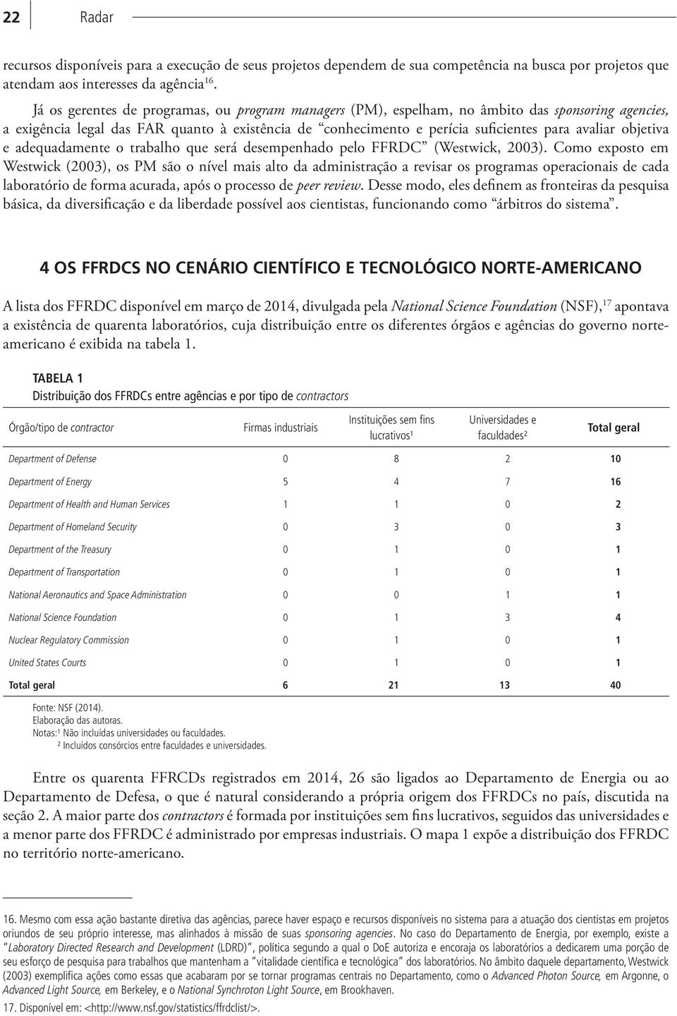 objetiva e adequadamente o trabalho que será desempenhado pelo FFRDC (Westwick, 23).