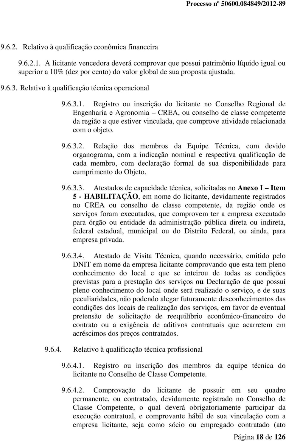 Relativo à qualificação técnica operacional 9.6.3.1.