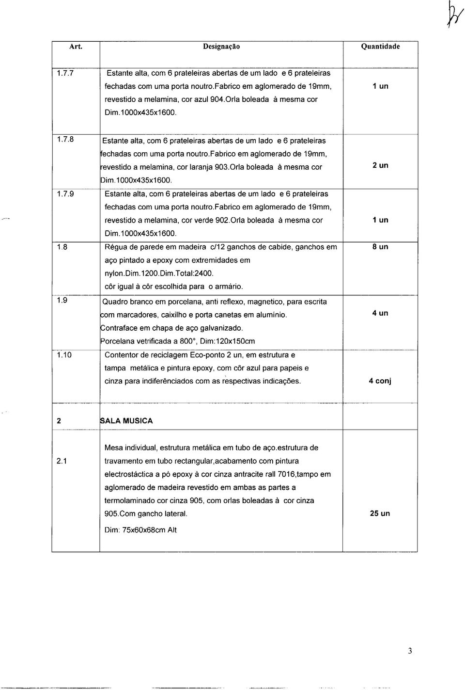 fabrico em aglomerado de 19mm, revestido a melamina, cor laranja 903.Orla boleada à mesma cor Dim. 1000x435x1600. 1.7.