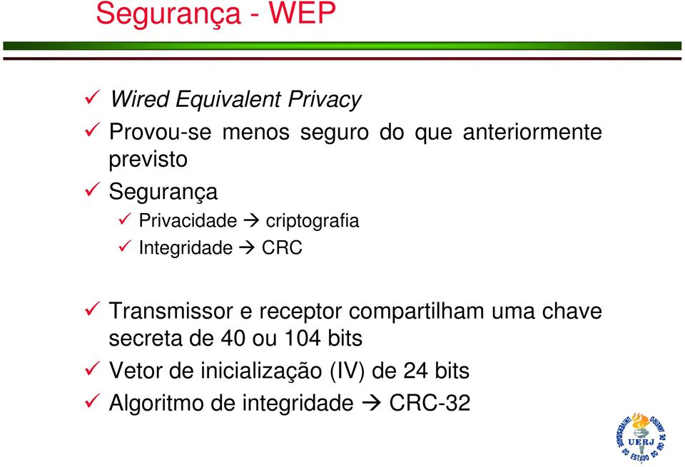 CRC Transmissor e receptor compartilham uma chave secreta de 40 ou 104