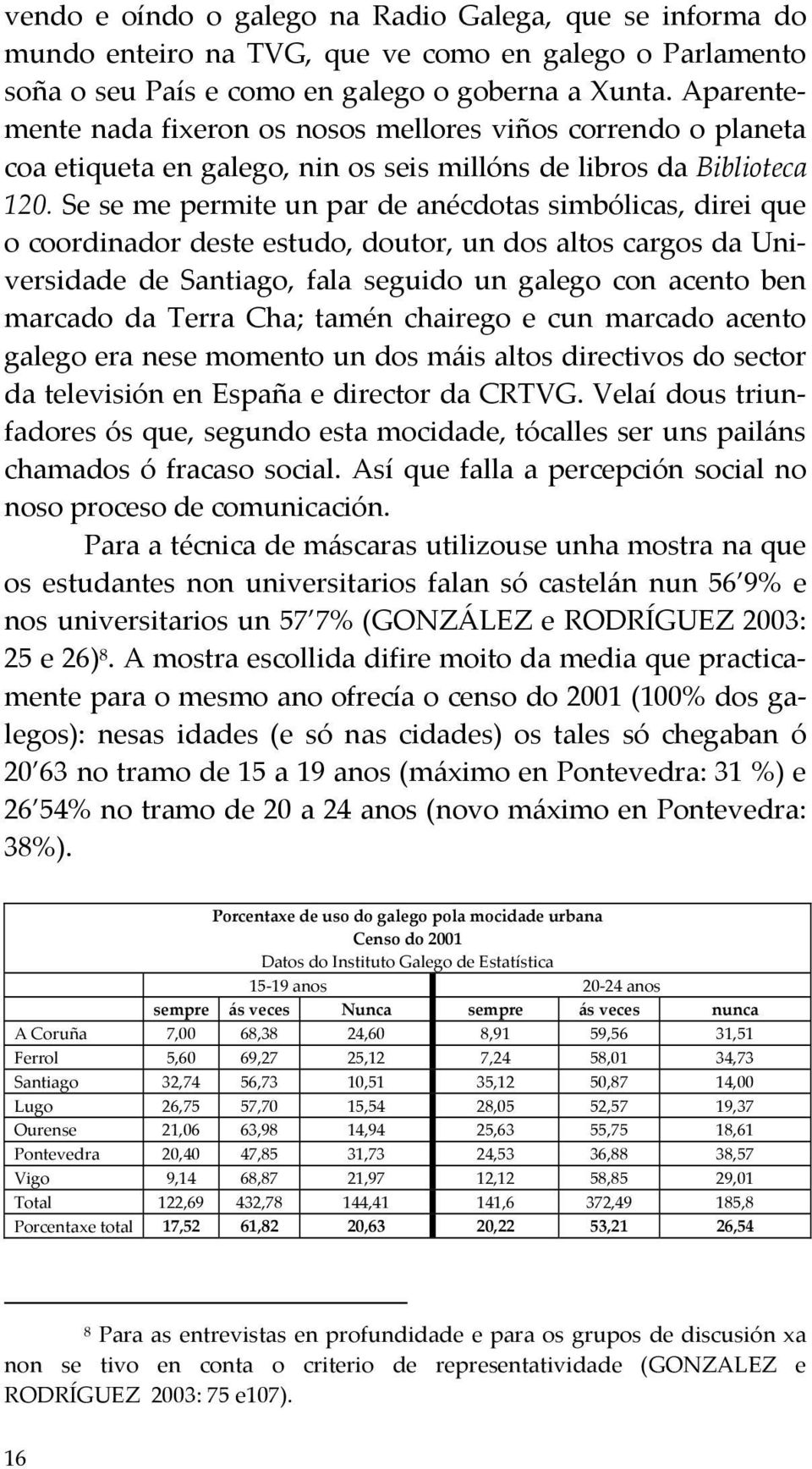 Se se me permite un par de anécdotas simbólicas, direi que o coordinador deste estudo, doutor, un dos altos cargos da Universidade de Santiago, fala seguido un galego con acento ben marcado da Terra