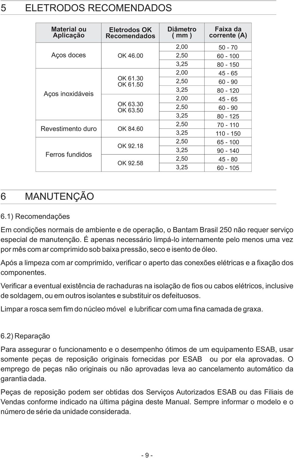 ) Recomendações Em condições normais de ambiente e de operação, o Bantam Brasil 50 não requer serviço especial de manutenção.