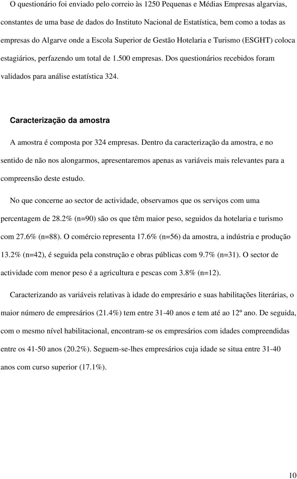 Caracterização da amostra A amostra é composta por 324 empresas.