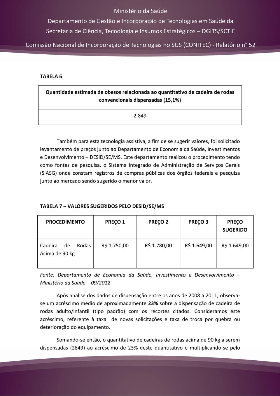 Este departamento realizou o procedimento tendo como fontes de pesquisa, o Sistema Integrado de Administração de Serviços Gerais (SIASG) onde constam registros de compras públicas dos órgãos federais