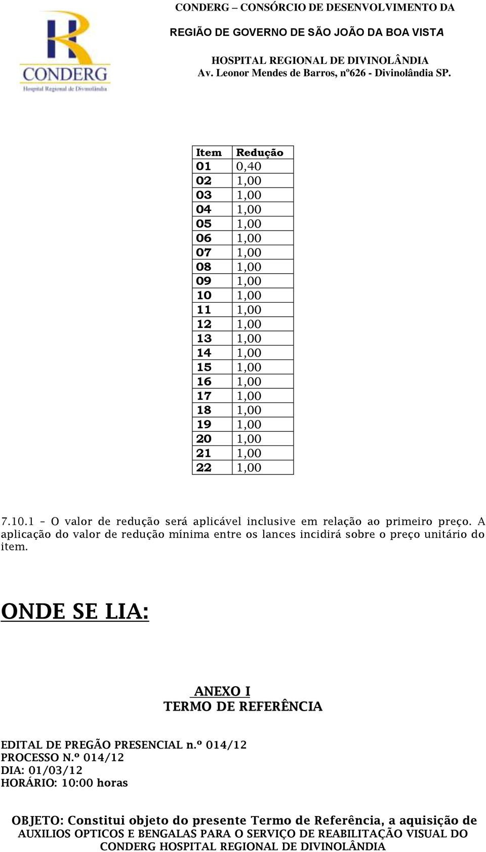 A aplicação do valor de redução mínima entre os lances incidirá sobre o preço unitário do item.